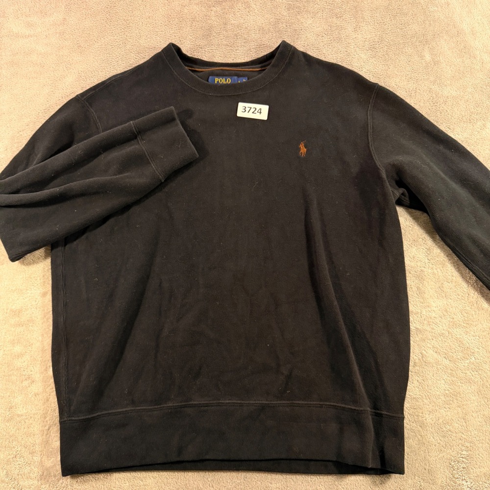Polo Ralph Lauren Sweatshirt Mens Large Black Orange Pony Logo Crewneck 3724